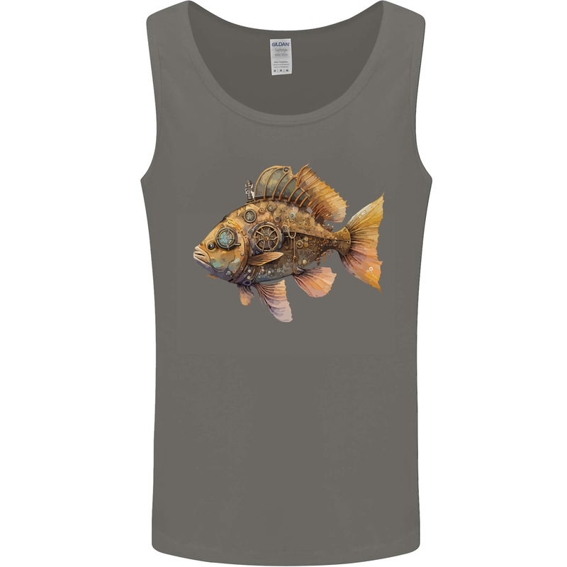 Steampunk Fish 2 Mens Vest Tank Top Charcoal