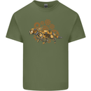 Steampunk Fox Mens Cotton T-Shirt Tee Top Military Green