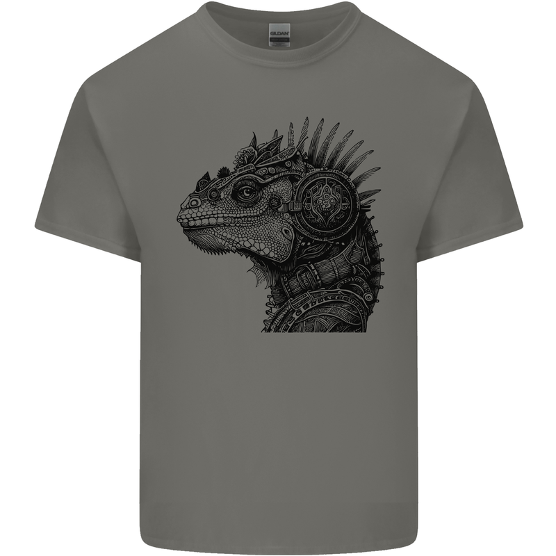 Steampunk Iguana Mens Cotton T-Shirt Tee Top Charcoal