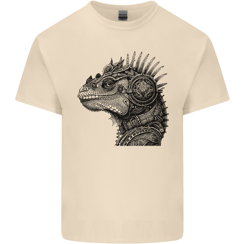 Steampunk Iguana Mens Cotton T-Shirt Tee Top Natural