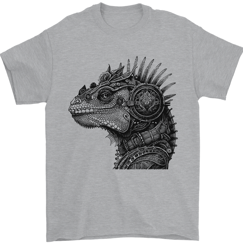 Steampunk Iguana Mens T-Shirt 100% Cotton Sports Grey