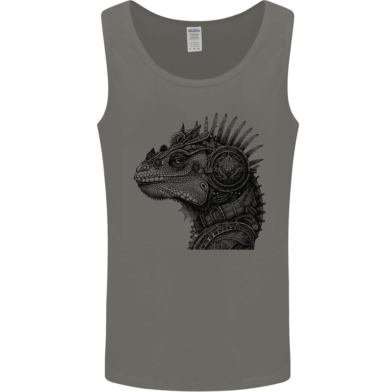 Steampunk Iguana Mens Vest Tank Top Charcoal