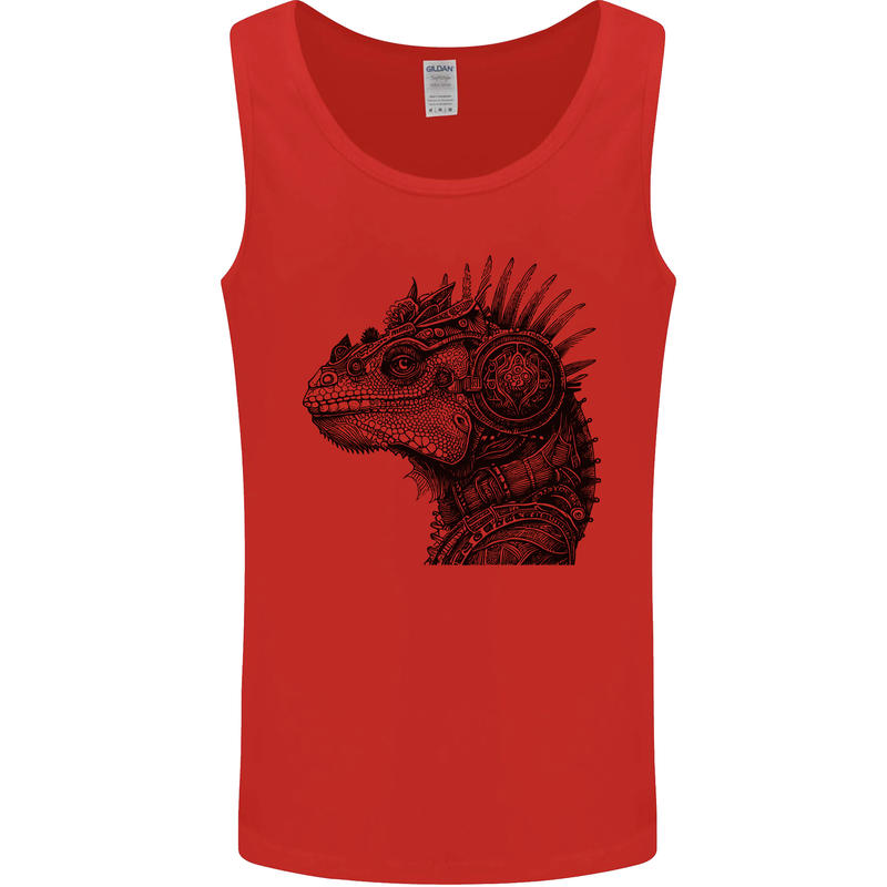 Steampunk Iguana Mens Vest Tank Top Red