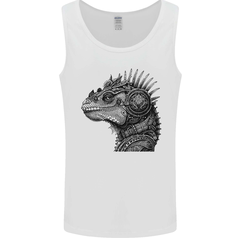 Steampunk Iguana Mens Vest Tank Top White