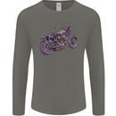 Steampunk Motorbike Motorcycle Biker Mens Long Sleeve T-Shirt Charcoal