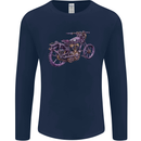 Steampunk Motorbike Motorcycle Biker Mens Long Sleeve T-Shirt Navy Blue