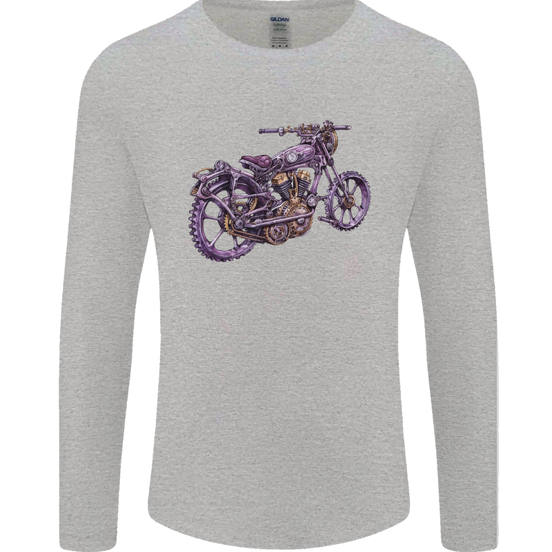 Steampunk Motorbike Motorcycle Biker Mens Long Sleeve T-Shirt Sports Grey