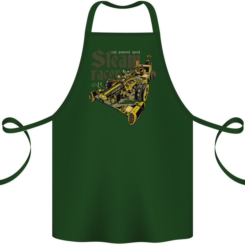 Steampunk Motorsports Racing Car Cotton Apron 100% Organic Forest Green