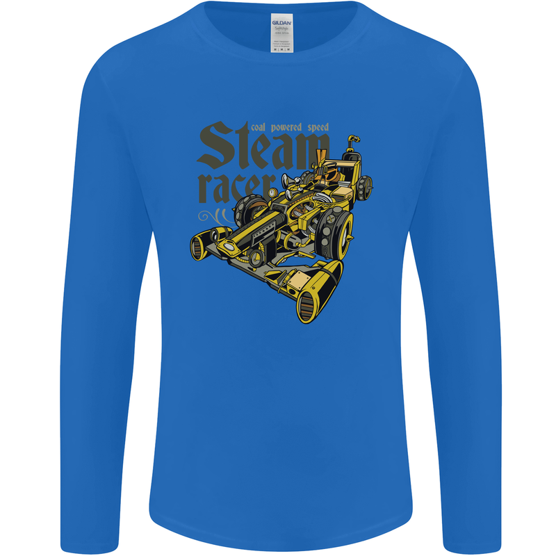 Steampunk Motorsports Racing Car Mens Long Sleeve T-Shirt Royal Blue