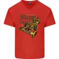 Steampunk Motorsports Racing Car Mens V-Neck Cotton T-Shirt Red