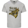 Steampunk Motorsports Racing Car Mens V-Neck Cotton T-Shirt Sports Grey