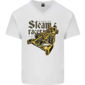 Steampunk Motorsports Racing Car Mens V-Neck Cotton T-Shirt White