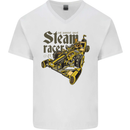 Steampunk Motorsports Racing Car Mens V-Neck Cotton T-Shirt White