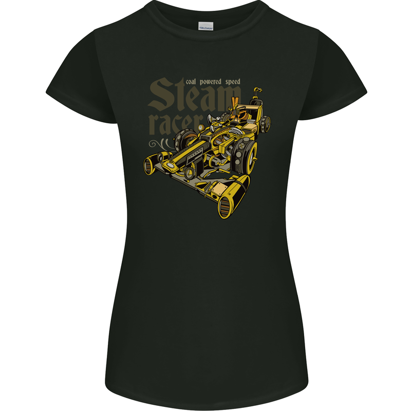 Steampunk Motorsports Racing Car Womens Petite Cut T-Shirt Black