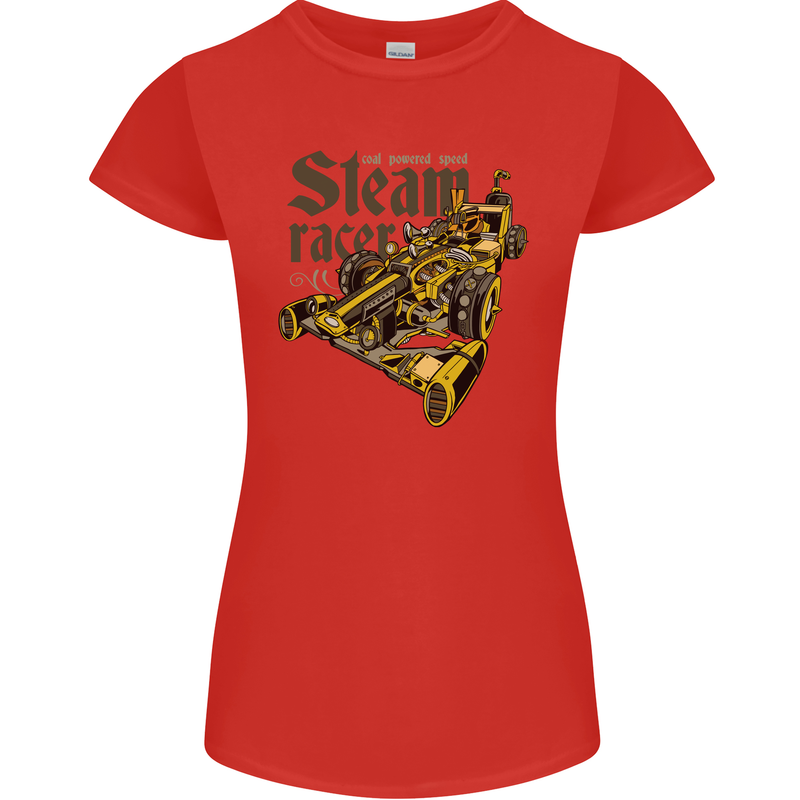 Steampunk Motorsports Racing Car Womens Petite Cut T-Shirt Red
