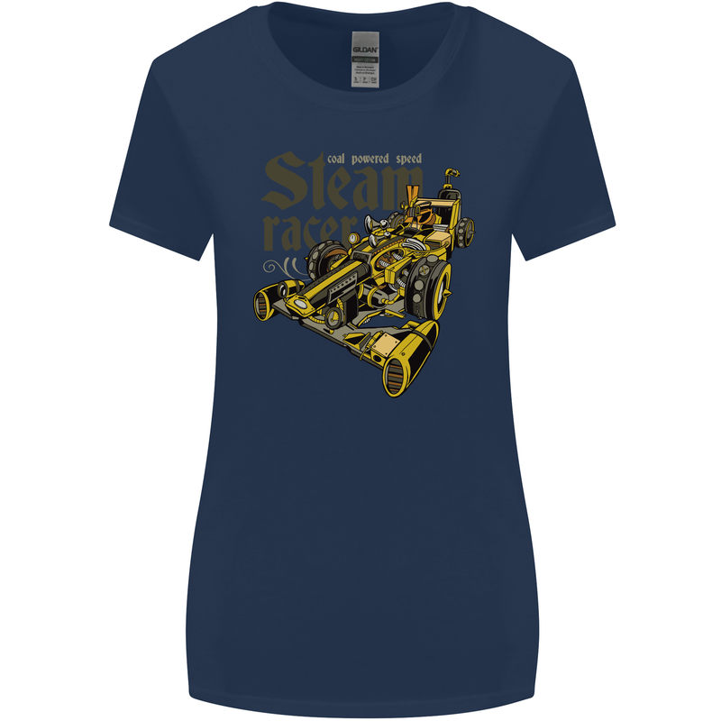 Steampunk Motorsports Racing Car Womens Wider Cut T-Shirt Navy Blue