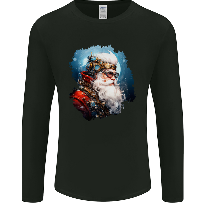 Steampunk Santa Claus Christmas Xmas Mens Long Sleeve T-Shirt Black