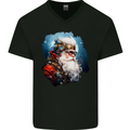 Steampunk Santa Claus Christmas Xmas Mens V-Neck Cotton T-Shirt Black