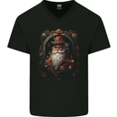 Steampunk Santa Claus Xmas Christmas Mens V-Neck Cotton T-Shirt Black
