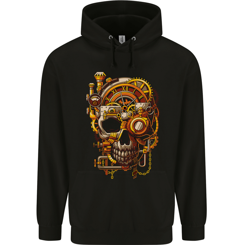 Steampunk Skull Childrens Kids Hoodie Black