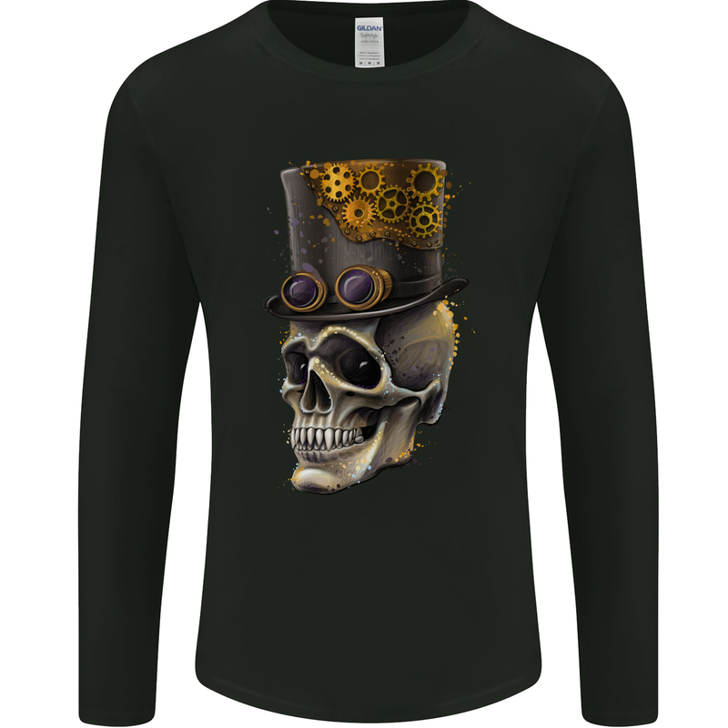 Steampunk Skull Mens Long Sleeve T-Shirt Black