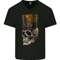 Steampunk Skull Mens V-Neck Cotton T-Shirt Black