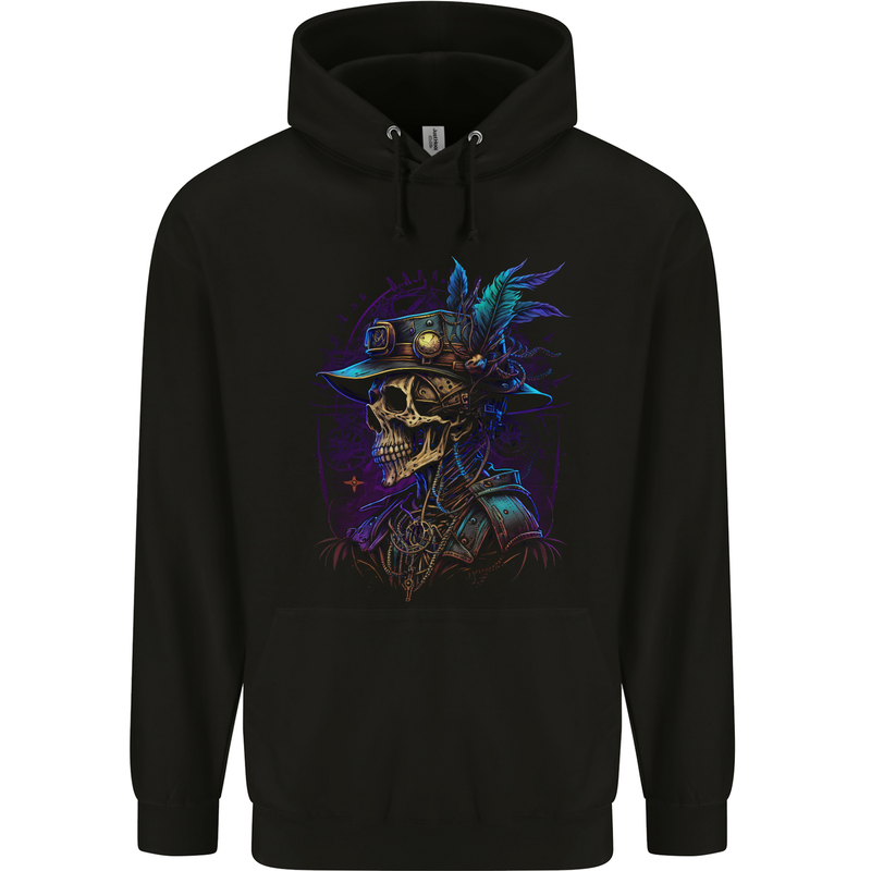 Steampunk Skull Pirate Childrens Kids Hoodie Black