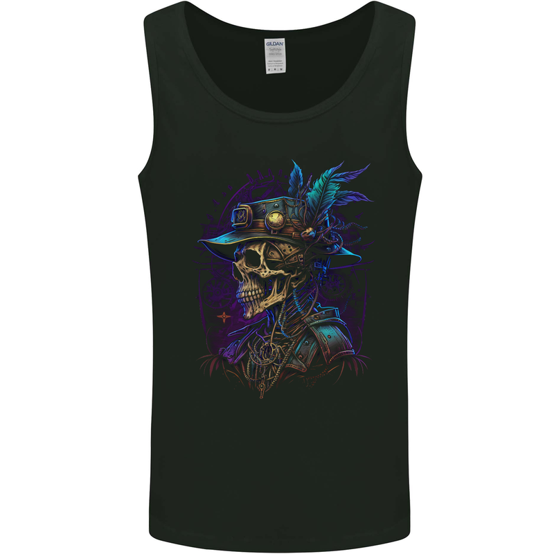 Steampunk Skull Pirate Mens Vest Tank Top Black