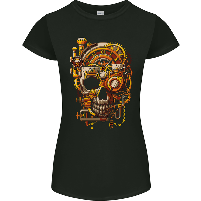 Steampunk Skull Womens Petite Cut T-Shirt Black