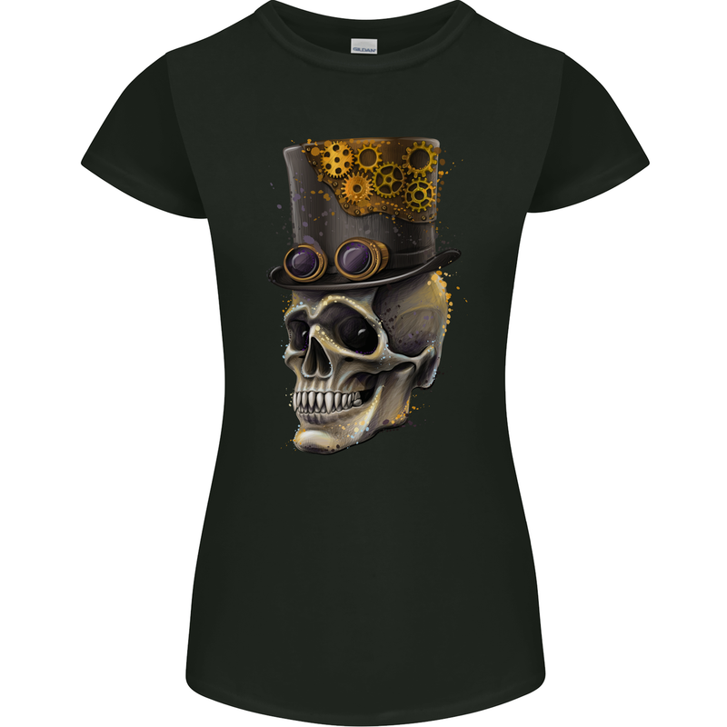 Steampunk Skull Womens Petite Cut T-Shirt Black