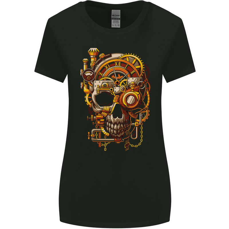 Steampunk Skull Womens Wider Cut T-Shirt Black