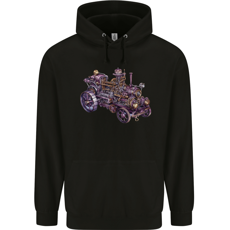 Steampunk Steam Engine Mens 80% Cotton Hoodie Black