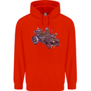 Steampunk Steam Engine Mens 80% Cotton Hoodie Bright Red
