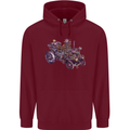 Steampunk Steam Engine Mens 80% Cotton Hoodie Maroon