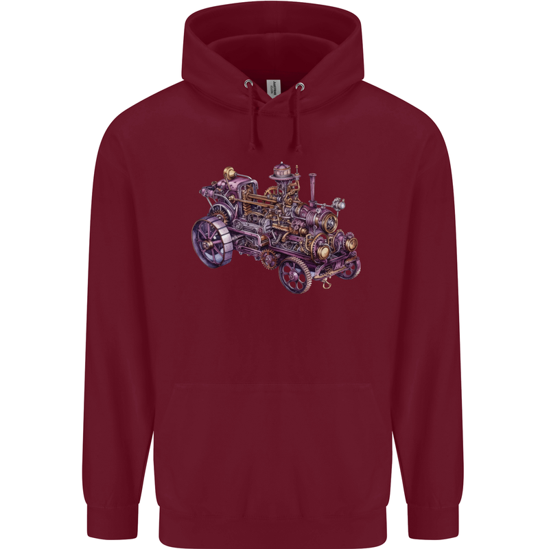 Steampunk Steam Engine Mens 80% Cotton Hoodie Maroon