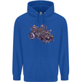 Steampunk Steam Engine Mens 80% Cotton Hoodie Royal Blue