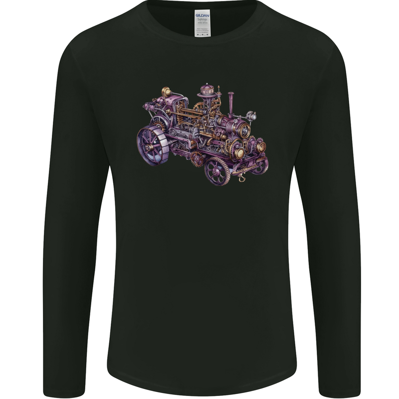 Steampunk Steam Engine Mens Long Sleeve T-Shirt Black