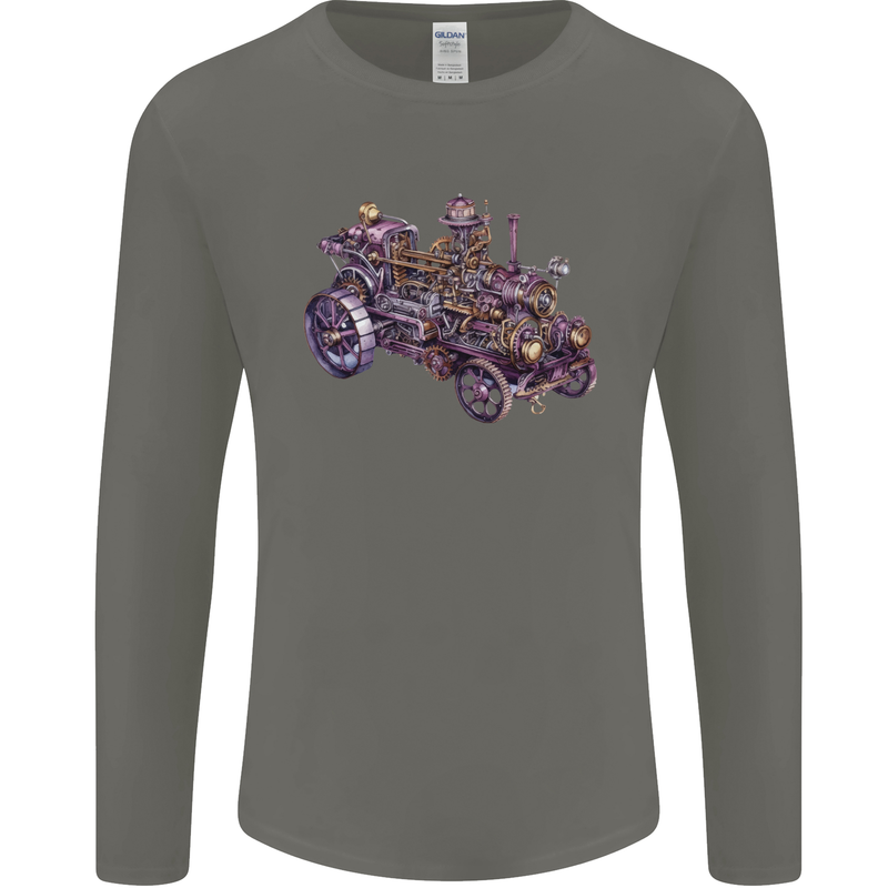 Steampunk Steam Engine Mens Long Sleeve T-Shirt Charcoal
