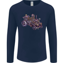 Steampunk Steam Engine Mens Long Sleeve T-Shirt Navy Blue