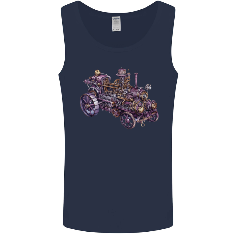 Steampunk Steam Engine Mens Vest Tank Top Navy Blue