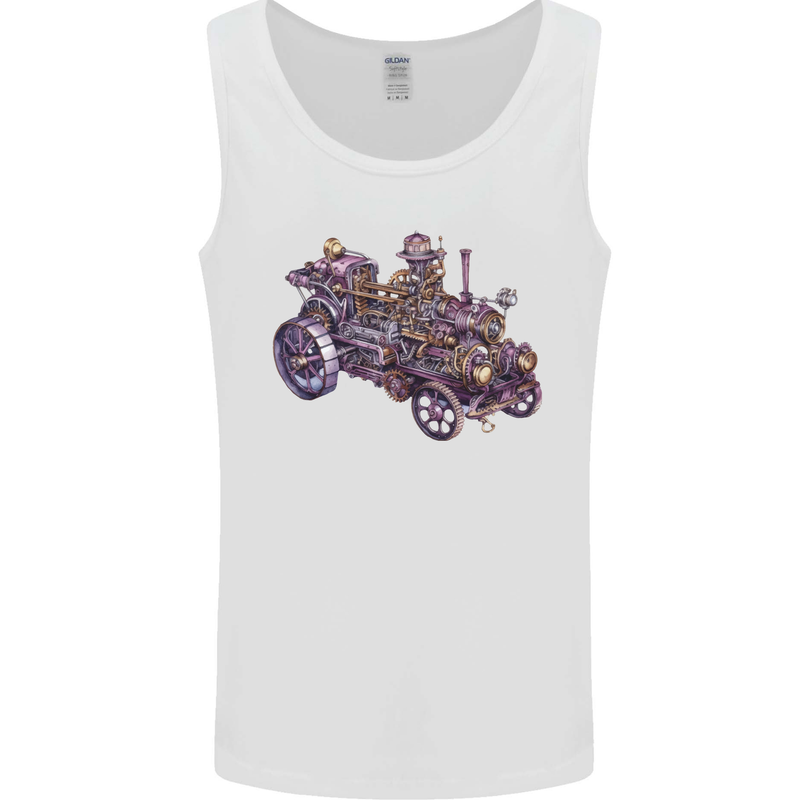 Steampunk Steam Engine Mens Vest Tank Top White
