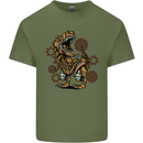 Steampunk T-Rex Dinosaur Mens Cotton T-Shirt Tee Top Military Green