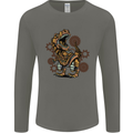 Steampunk T-Rex Dinosaur Mens Long Sleeve T-Shirt Charcoal