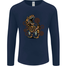 Steampunk T-Rex Dinosaur Mens Long Sleeve T-Shirt Navy Blue