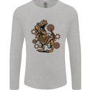 Steampunk T-Rex Dinosaur Mens Long Sleeve T-Shirt Sports Grey