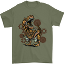 Steampunk T-Rex Dinosaur Mens T-Shirt 100% Cotton Military Green