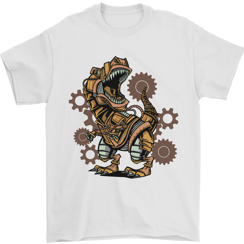 Steampunk T-Rex Dinosaur Mens T-Shirt 100% Cotton White
