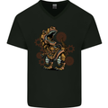 Steampunk T-Rex Dinosaur Mens V-Neck Cotton T-Shirt Black