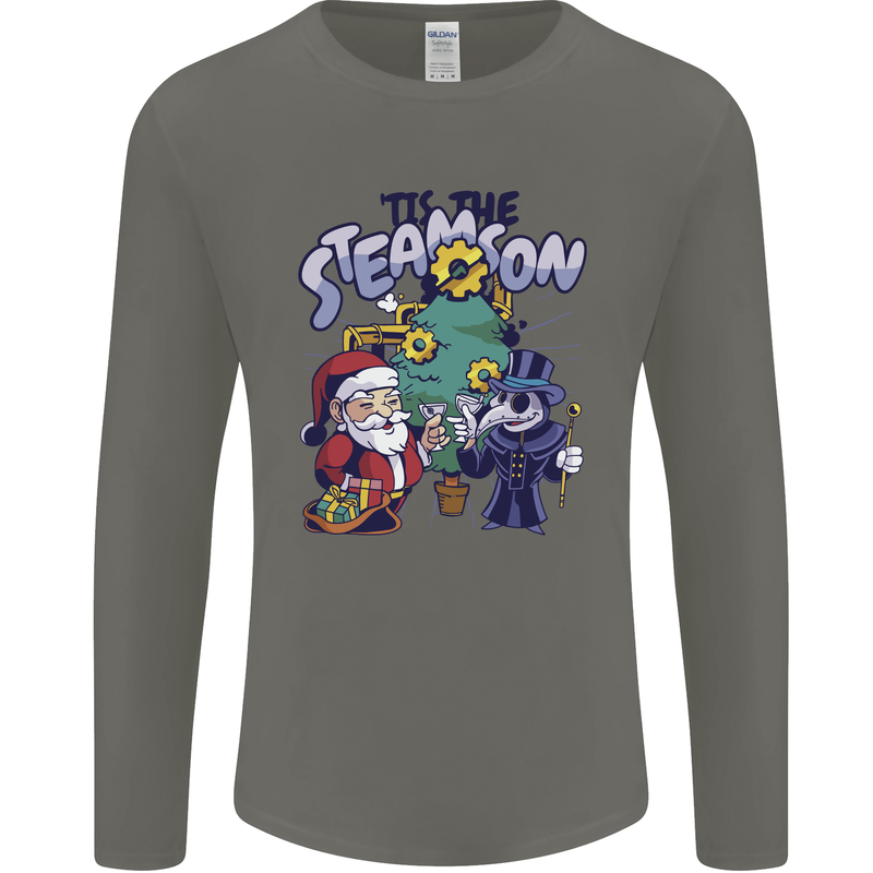 Steamson Steampunk Christmas Santa Claus Mens Long Sleeve T-Shirt Charcoal