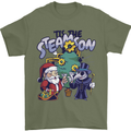 Steamson Steampunk Christmas Santa Claus Mens T-Shirt 100% Cotton Military Green